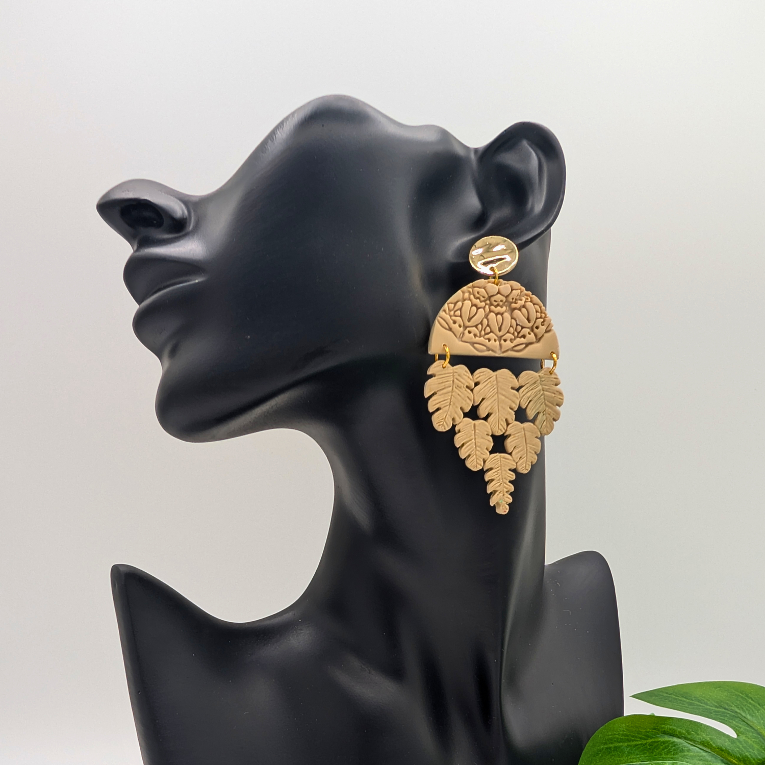 Beige Leaf Cascade Earrings