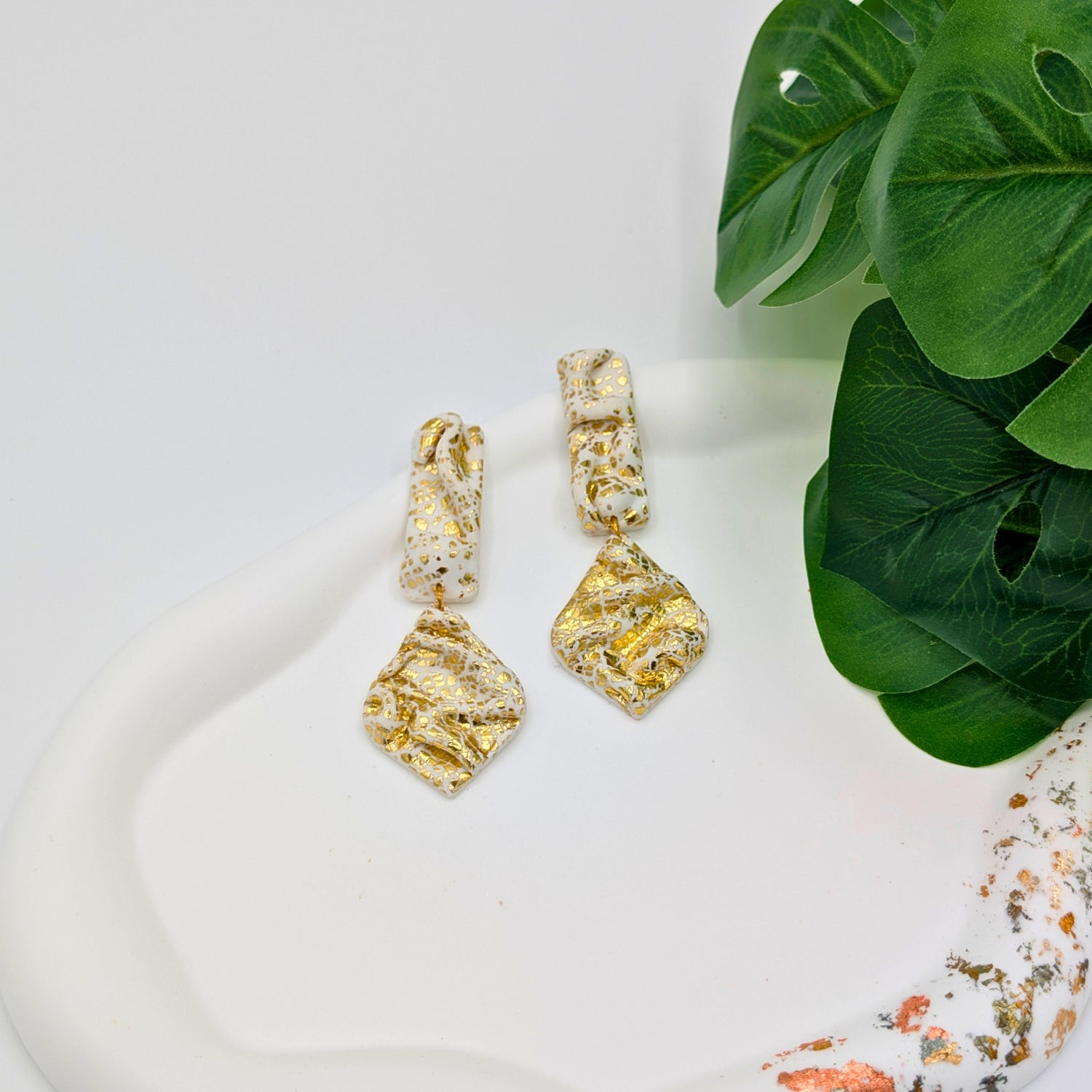 Golden Mosaic Fold Earrings