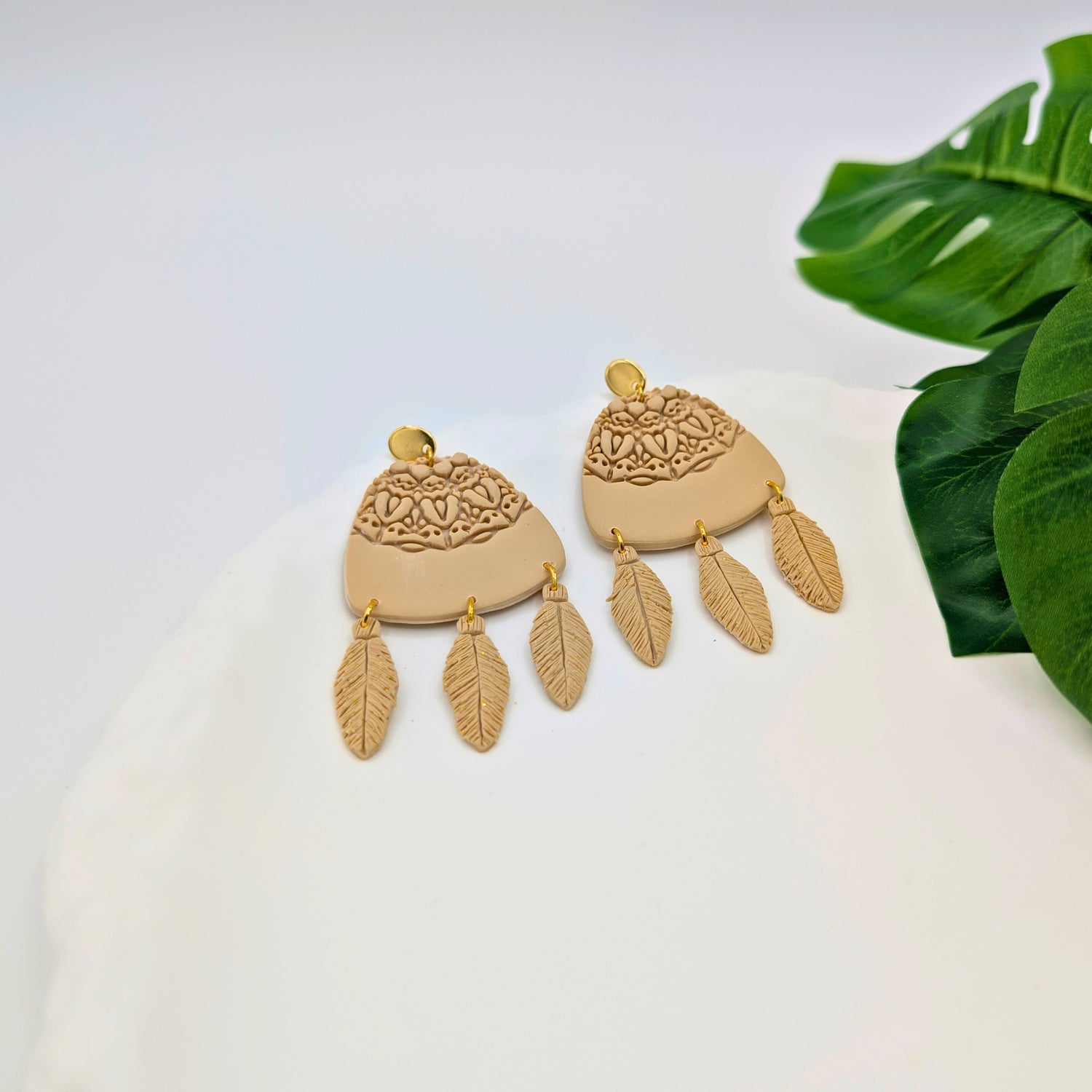 Sandy Feather Mandala Earrings