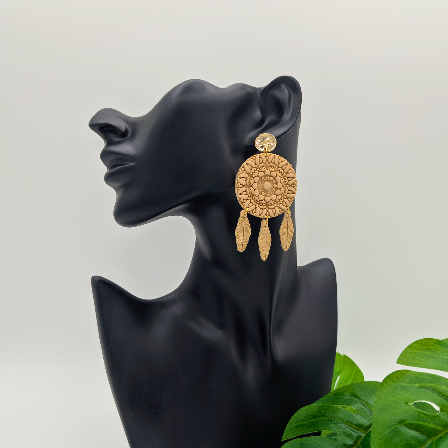 Beige Harmony Mandala Earrings