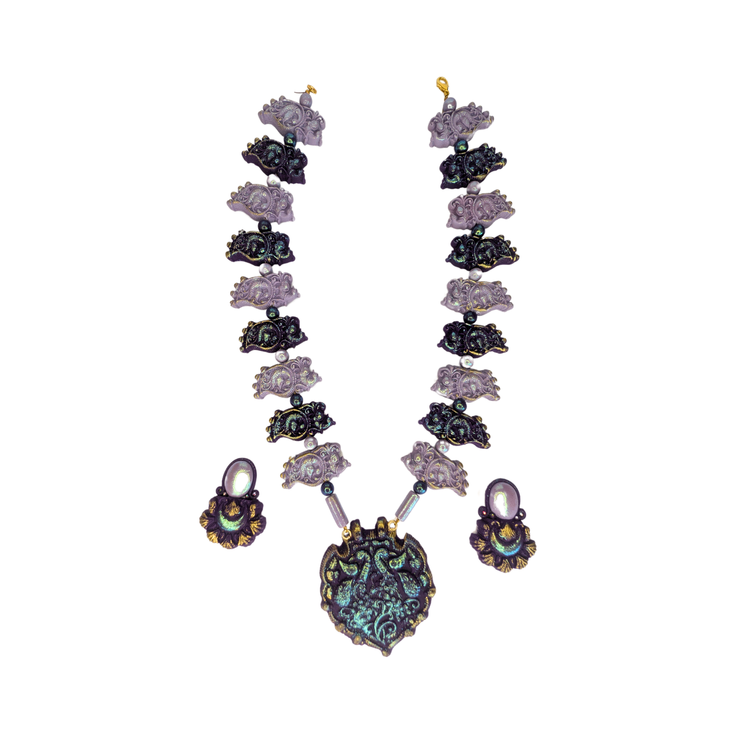 Regal Peacock Temple Necklace Set