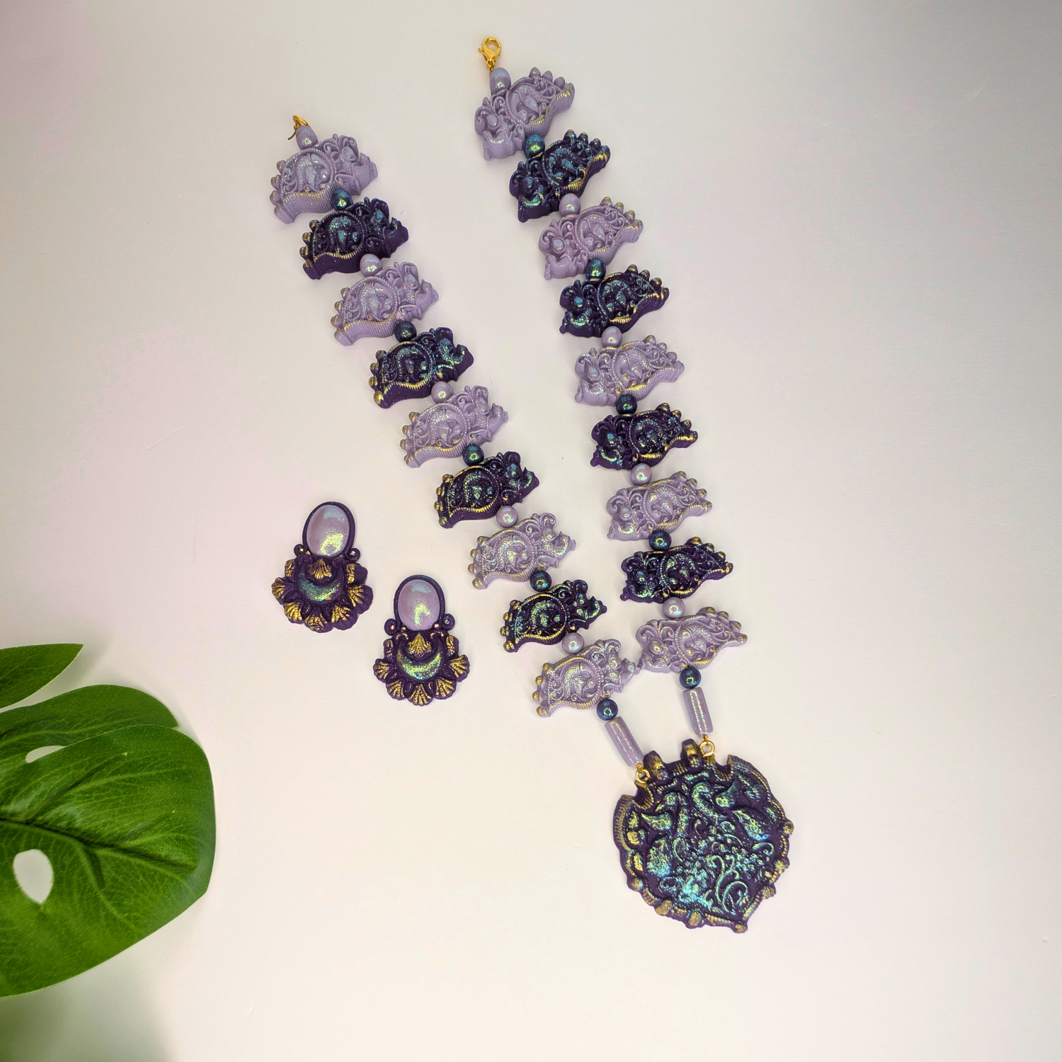 Regal Peacock Temple Necklace Set