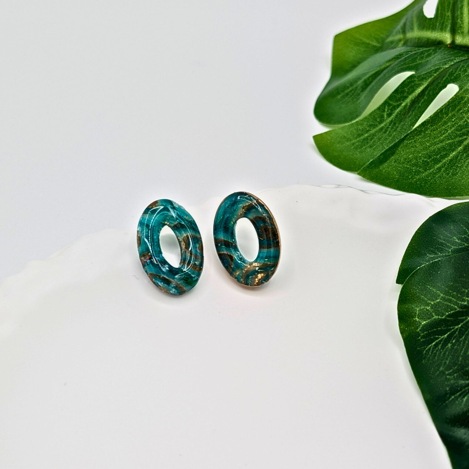 Emerald Marble Loop Earrings