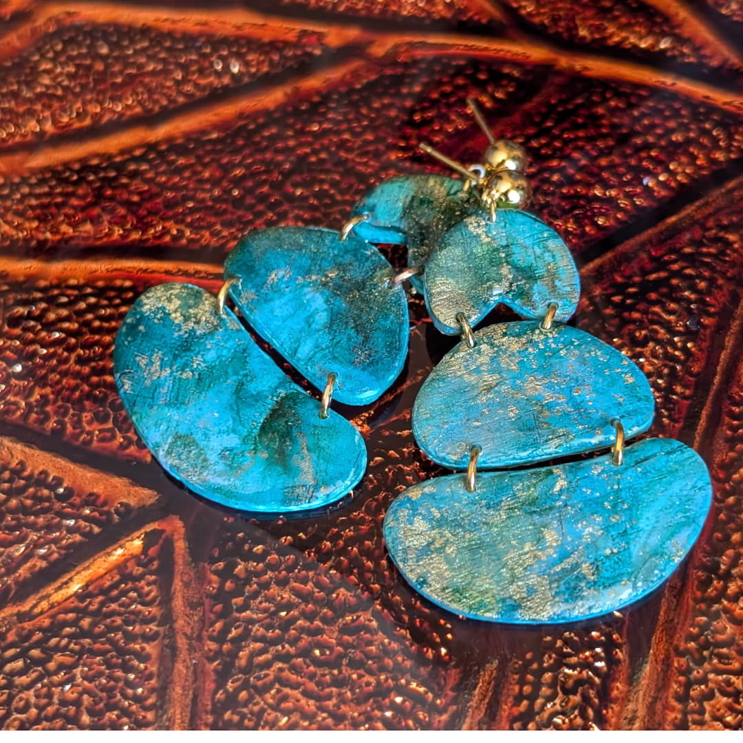 Handmade Oceanic Bliss Polymer Clay Earrings with Organic Teal Oval Shapes