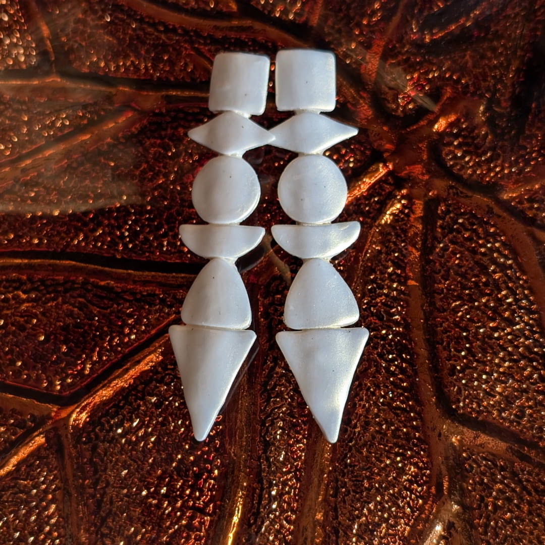 Handmade Ancient-Inspired Geometric Polymer Clay Earrings with Vintage Silver-Tone Finish