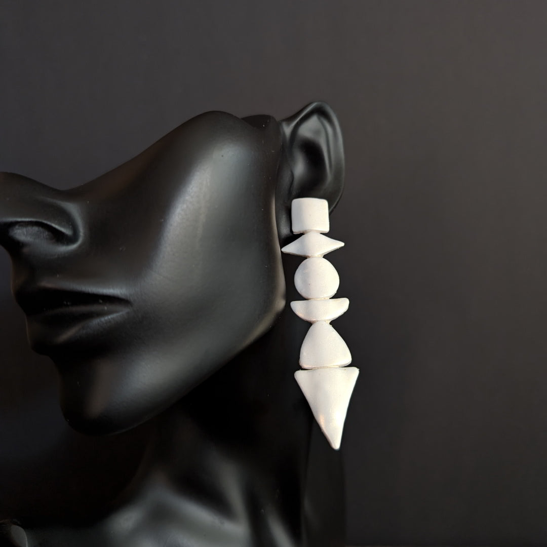 Handmade Ancient-Inspired Geometric Polymer Clay Earrings with Vintage Silver-Tone Finish