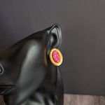 Handmade Red and Gold Oval Polymer Clay Earrings with Golden Foil Accent