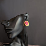 Handmade Red and Gold Oval Polymer Clay Earrings with Golden Foil Accent