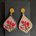 Handmade Golden Bloom Teardrop Earrings with floral polymer clay and gold bezel