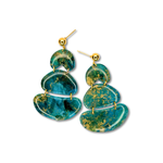 Handcrafted teal ocean-inspired earrings with gold flecks, organic oval shape, and glossy resin finish