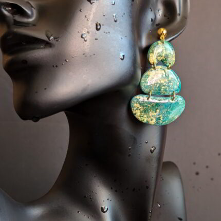 Handmade Oceanic Bliss Polymer Clay Earrings with Organic Teal Oval Shapes