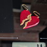 Handmade Red Half-Heart Polymer Clay Earrings with Gold Accents and Resin Layered Finish