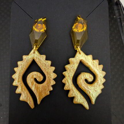 Handmade Golden Crystal and Golden Shell Polymer Clay Earrings