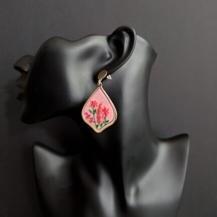 Handmade Golden Bloom Teardrop Earrings with floral polymer clay and gold bezel