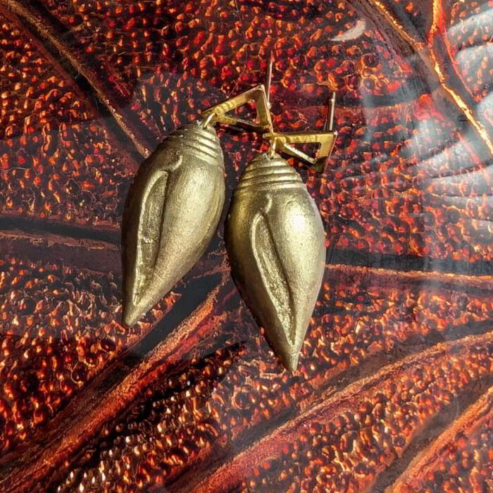 Golden Shell Dangle Earrings with Triangular Stud